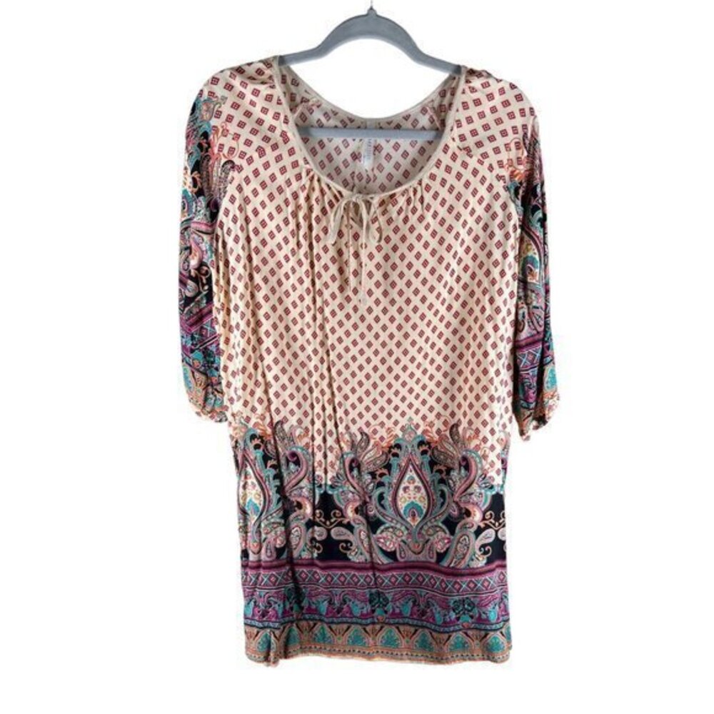Lillianna‎ Womens Dress Size M Boho Printed Tie Neckline